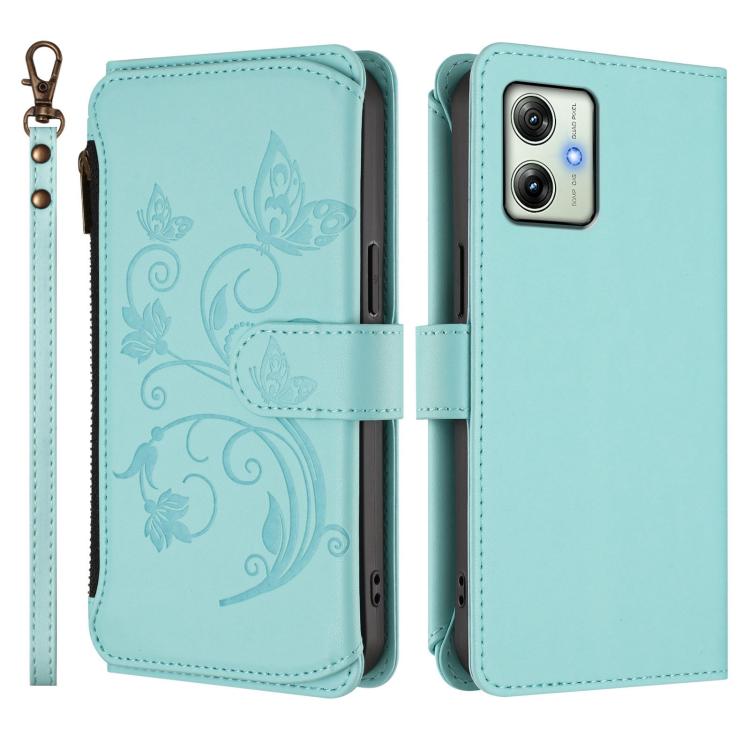 For Motorola Moto G54 5G / G64 India Butterfly Love Flower Multi-card Zipper Wallet Leather Phone Case