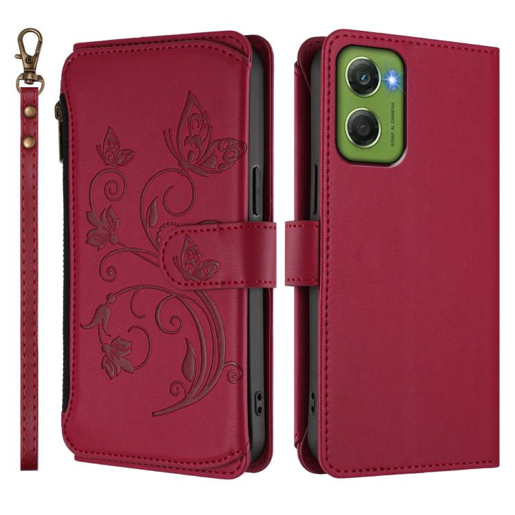 For Motorola Moto G06 4G Butterfly Love Flower Multi-card Zipper Wallet Leather Phone Case