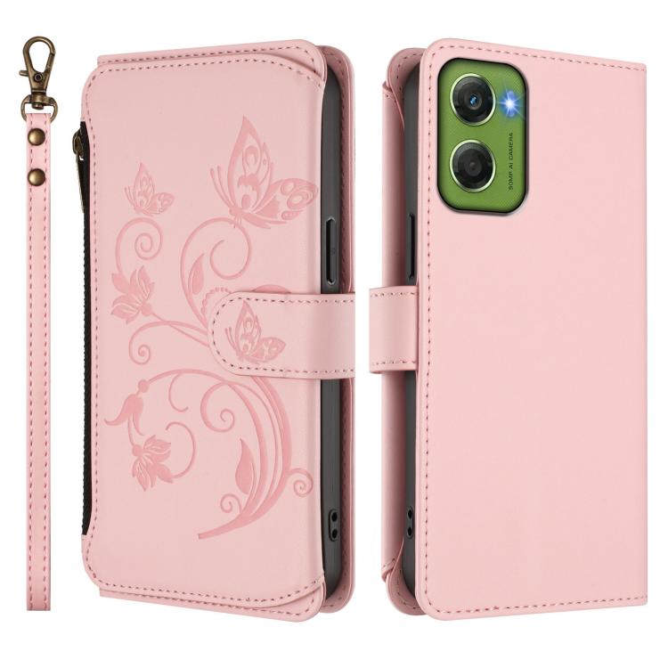 For Motorola Moto G06 4G Butterfly Love Flower Multi-card Zipper Wallet Leather Phone Case