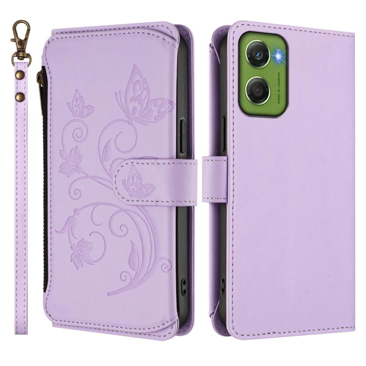 For Motorola Moto G06 4G Butterfly Love Flower Multi-card Zipper Wallet Leather Phone Case
