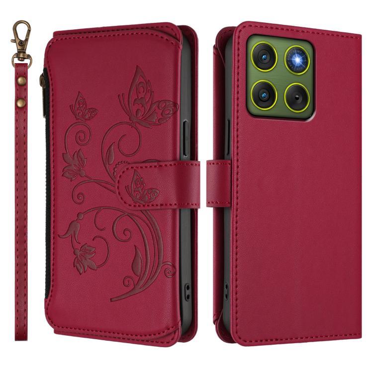 For Motorola Moto X70 Air / Edge 70 5G Butterfly Love Flower Multi-card Zipper Wallet Leather Phone Case