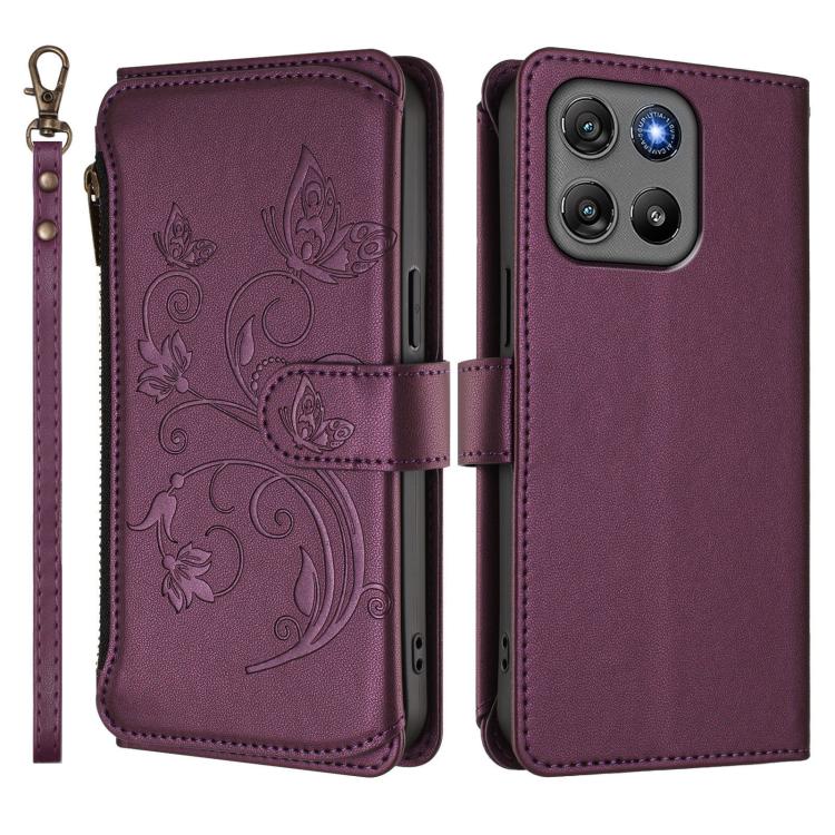 For Motorola Moto G67 Power 5G Butterfly Love Flower Multi-card Zipper Wallet Leather Phone Case
