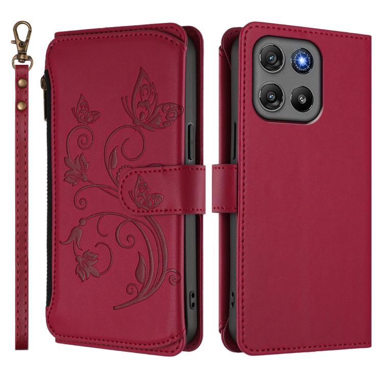 For Motorola Moto G67 Power 5G Butterfly Love Flower Multi-card Zipper Wallet Leather Phone Case