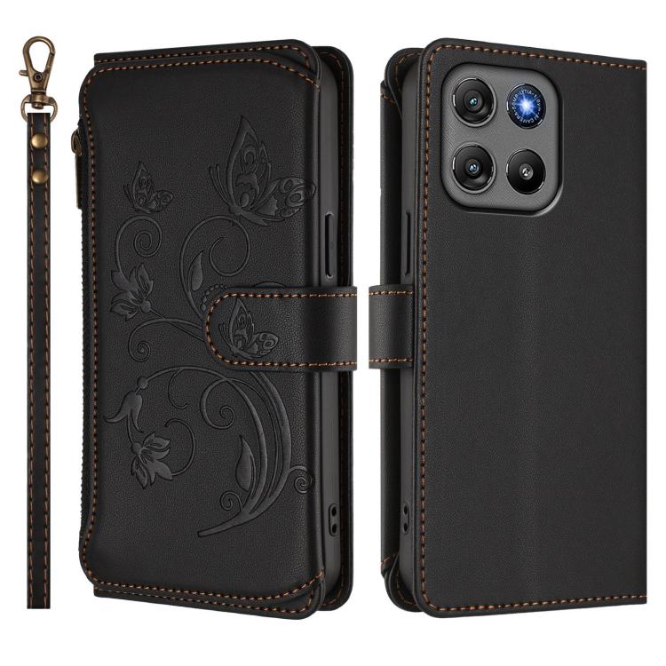 For Motorola Moto G67 Power 5G Butterfly Love Flower Multi-card Zipper Wallet Leather Phone Case