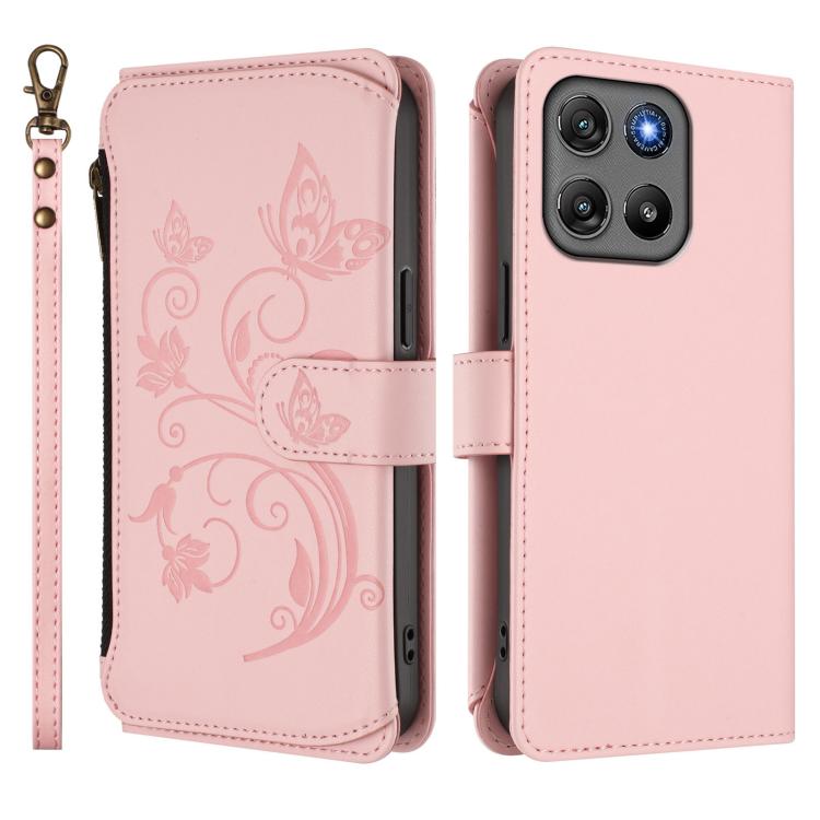 For Motorola Moto G67 Power 5G Butterfly Love Flower Multi-card Zipper Wallet Leather Phone Case