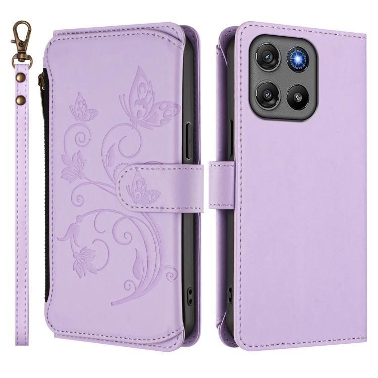 For Motorola Moto G67 Power 5G Butterfly Love Flower Multi-card Zipper Wallet Leather Phone Case