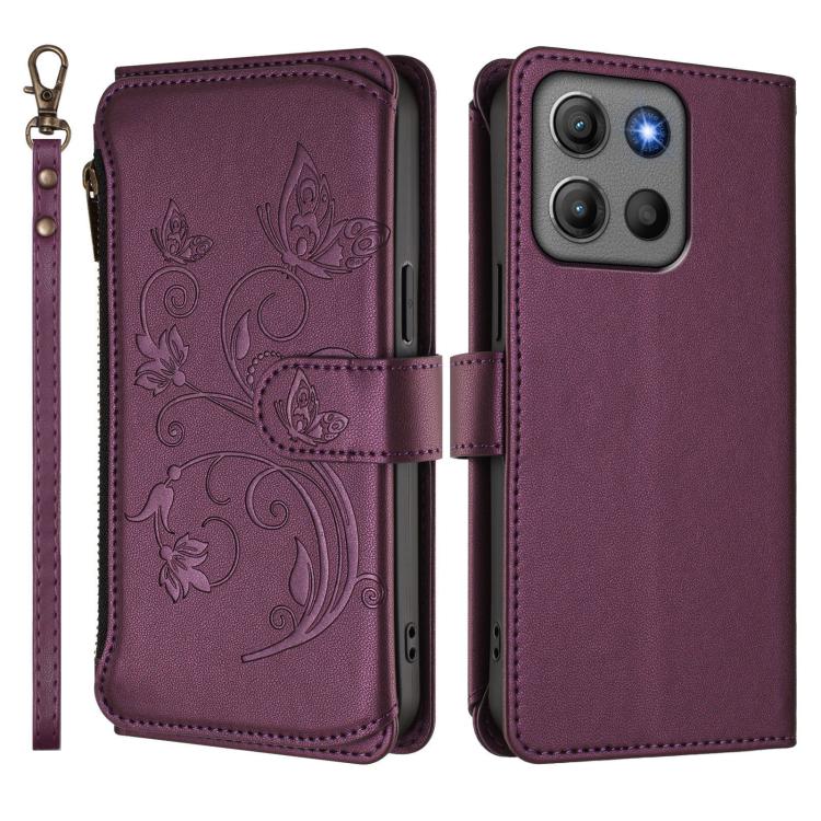 For Motorola Moto G17 4G / G17 Power 4G Butterfly Love Flower Multi-card Zipper Wallet Leather Phone Case