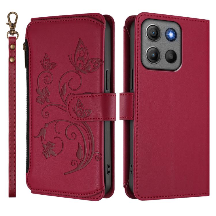 For Motorola Moto G17 4G / G17 Power 4G Butterfly Love Flower Multi-card Zipper Wallet Leather Phone Case