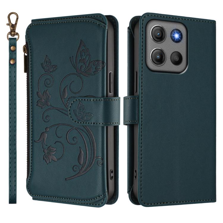 For Motorola Moto G17 4G / G17 Power 4G Butterfly Love Flower Multi-card Zipper Wallet Leather Phone Case