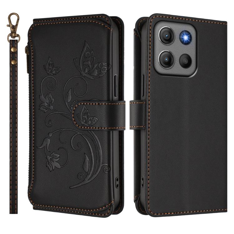For Motorola Moto G17 4G / G17 Power 4G Butterfly Love Flower Multi-card Zipper Wallet Leather Phone Case