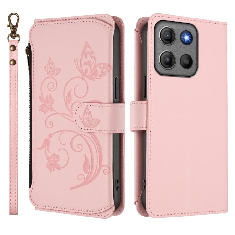 For Motorola Moto G17 4G / G17 Power 4G Butterfly Love Flower Multi-card Zipper Wallet Leather Phone Case