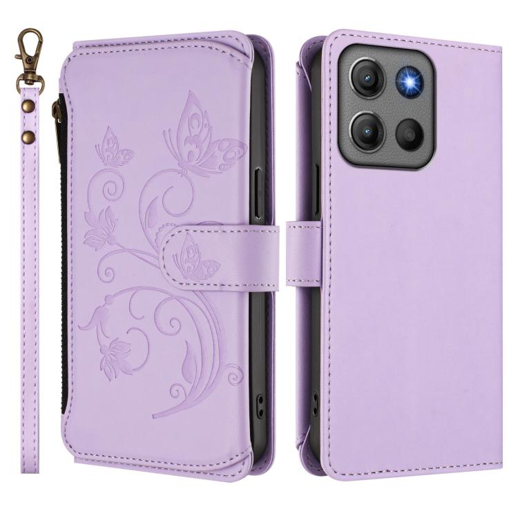 For Motorola Moto G17 4G / G17 Power 4G Butterfly Love Flower Multi-card Zipper Wallet Leather Phone Case