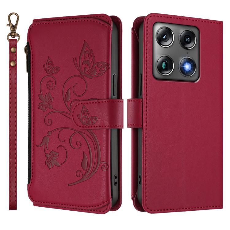 For Motorola Moto Signature 5G Butterfly Love Flower Multi-card Zipper Wallet Leather Phone Case
