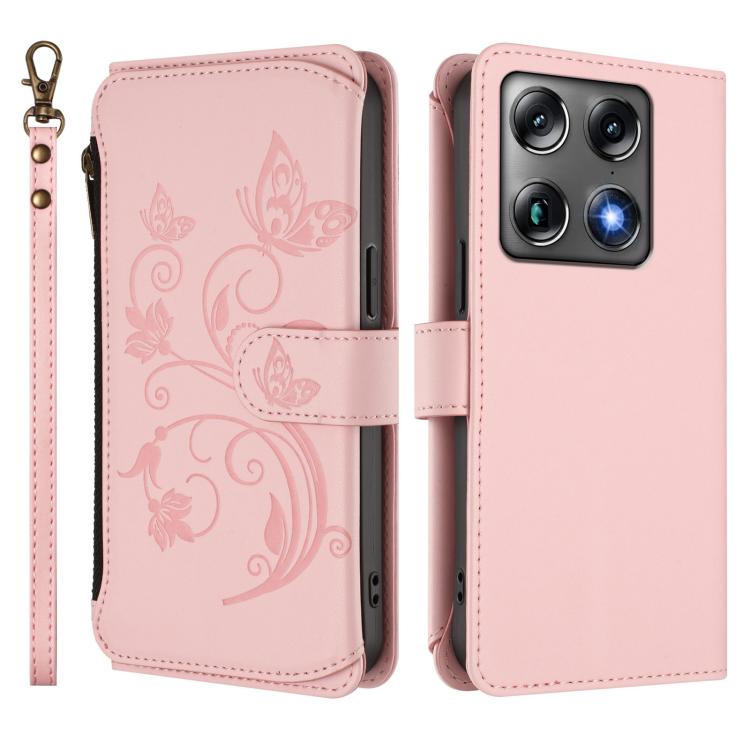 For Motorola Moto Signature 5G Butterfly Love Flower Multi-card Zipper Wallet Leather Phone Case