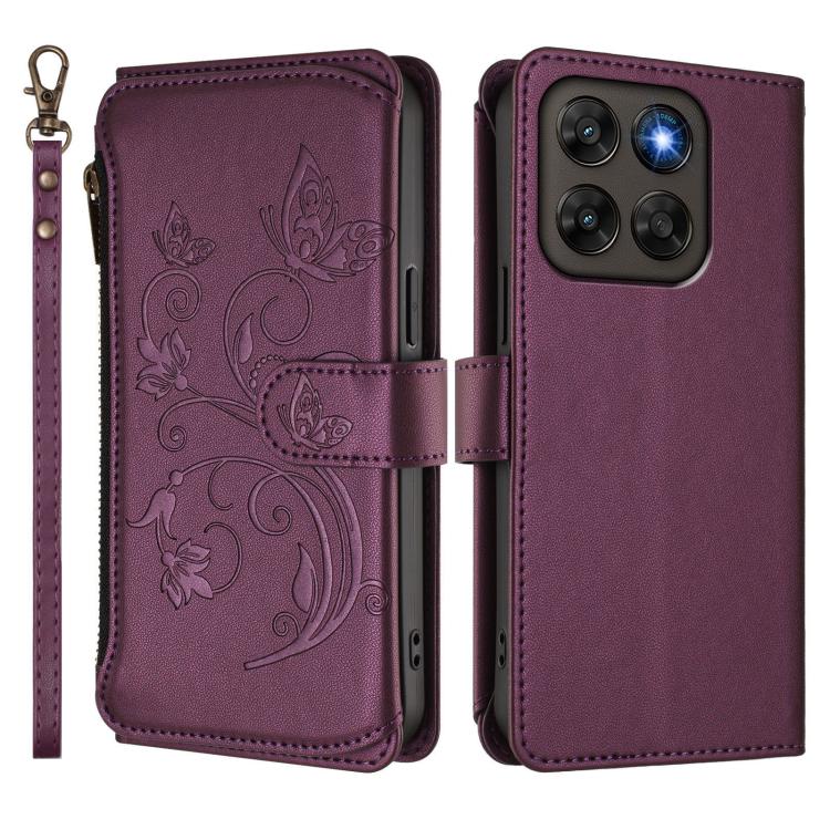 For Motorola Moto G87 / G67 5G / G77 5G Butterfly Love Flower Multi-card Zipper Wallet Leather Phone Case