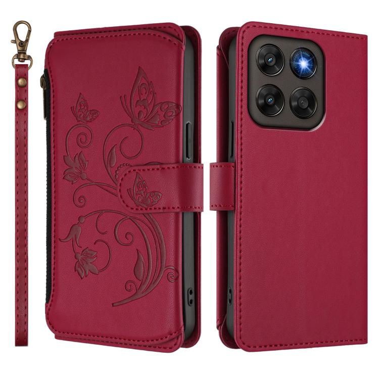 For Motorola Moto G87 / G67 5G / G77 5G Butterfly Love Flower Multi-card Zipper Wallet Leather Phone Case