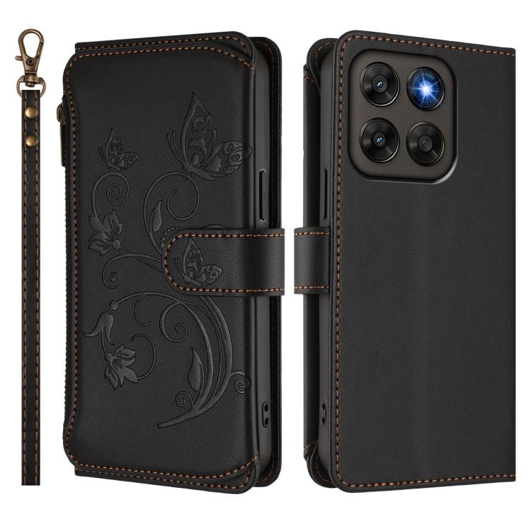 For Motorola Moto G87 / G67 5G / G77 5G Butterfly Love Flower Multi-card Zipper Wallet Leather Phone Case