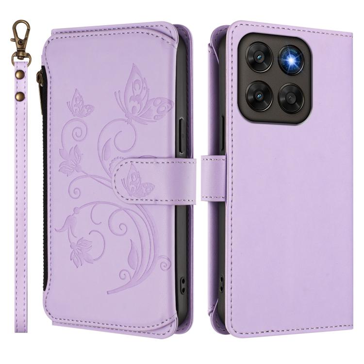 For Motorola Moto G87 / G67 5G / G77 5G Butterfly Love Flower Multi-card Zipper Wallet Leather Phone Case