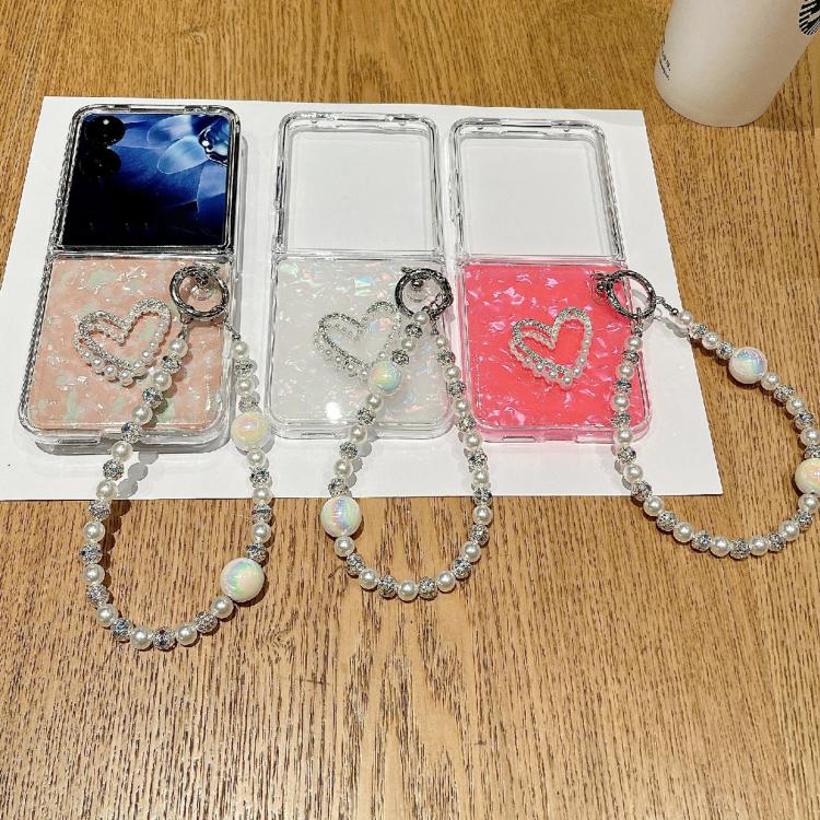 For Xiaomi Mix Flip 2 Pearlescent Shell Texture Heart Pattern Phone Case with Bracelet