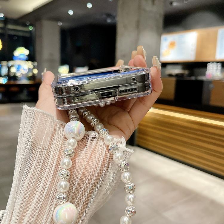 For Xiaomi Mix Flip 2 Pearlescent Shell Texture Heart Pattern Phone Case with Bracelet