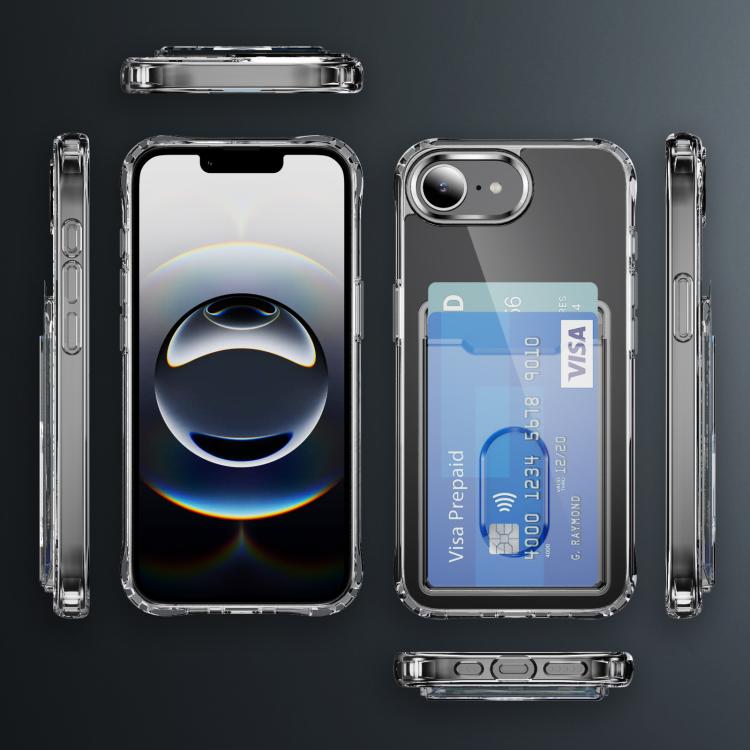 For iPhone 17e / 16e Crystal Clear Card Slot PC Hybrid TPU Phone Case - Transparent