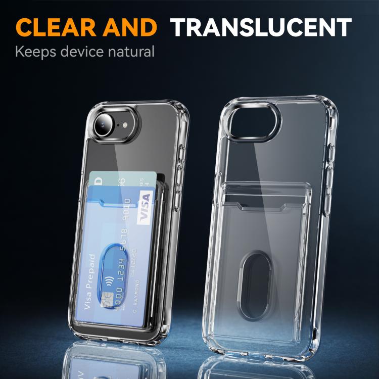 For iPhone 17e / 16e Crystal Clear Card Slot PC Hybrid TPU Phone Case - Transparent