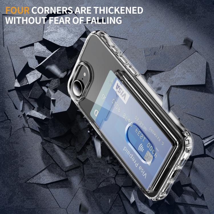 For iPhone 17e / 16e Crystal Clear Card Slot PC Hybrid TPU Phone Case - Transparent