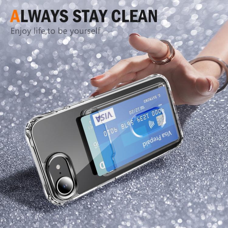 For iPhone 17e / 16e Crystal Clear Card Slot PC Hybrid TPU Phone Case - Transparent