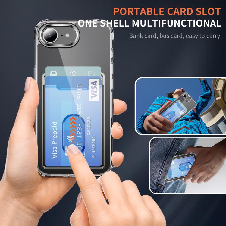For iPhone 17e / 16e Crystal Clear Card Slot PC Hybrid TPU Phone Case - Transparent