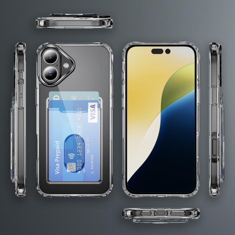 For iPhone 17 Crystal Clear Card Slot PC Hybrid TPU Phone Case - Transparent