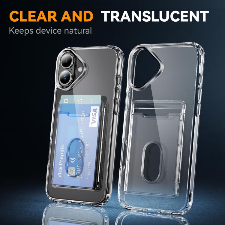 For iPhone 17 Crystal Clear Card Slot PC Hybrid TPU Phone Case - Transparent