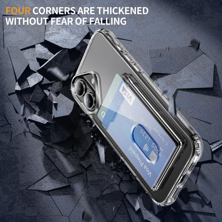 For iPhone 17 Crystal Clear Card Slot PC Hybrid TPU Phone Case - Transparent
