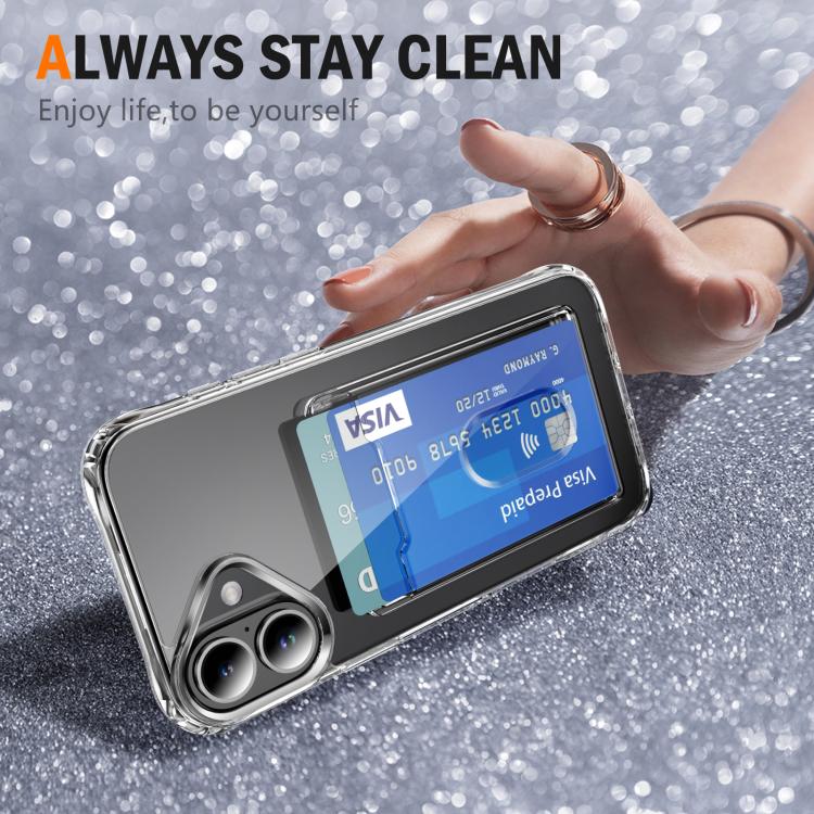 For iPhone 17 Crystal Clear Card Slot PC Hybrid TPU Phone Case - Transparent