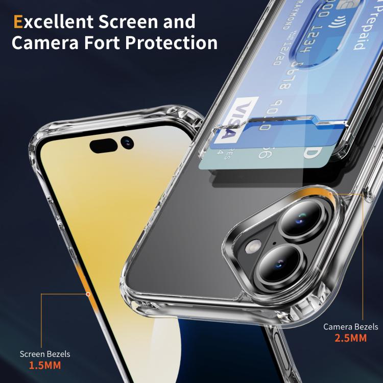 For iPhone 17 Crystal Clear Card Slot PC Hybrid TPU Phone Case - Transparent
