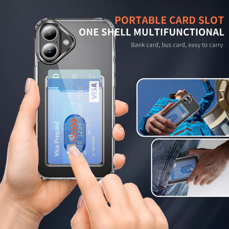 For iPhone 17 Crystal Clear Card Slot PC Hybrid TPU Phone Case - Transparent