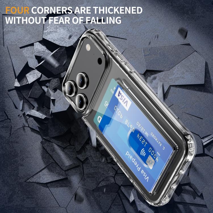 For iPhone 17 Pro Crystal Clear Card Slot PC Hybrid TPU Phone Case - Transparent