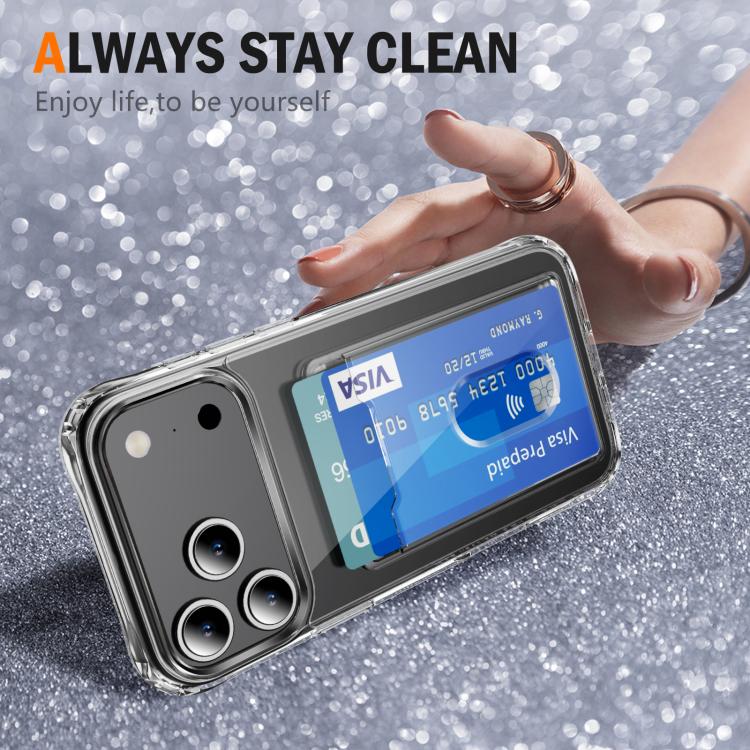 For iPhone 17 Pro Crystal Clear Card Slot PC Hybrid TPU Phone Case - Transparent