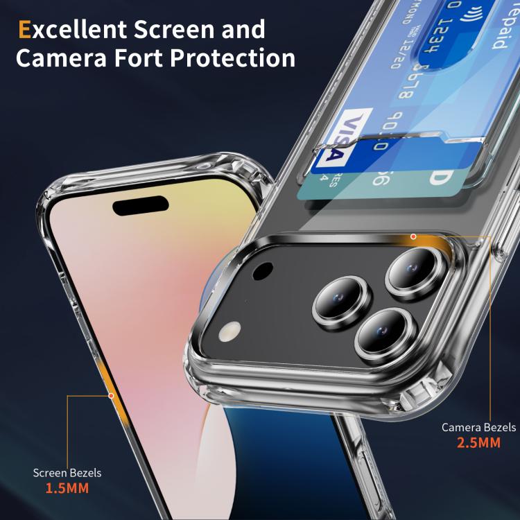 For iPhone 17 Pro Crystal Clear Card Slot PC Hybrid TPU Phone Case - Transparent