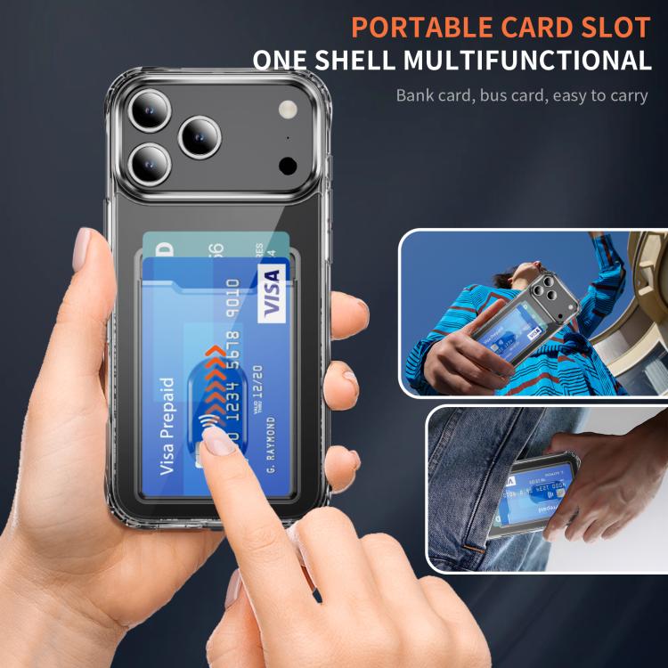 For iPhone 17 Pro Crystal Clear Card Slot PC Hybrid TPU Phone Case - Transparent