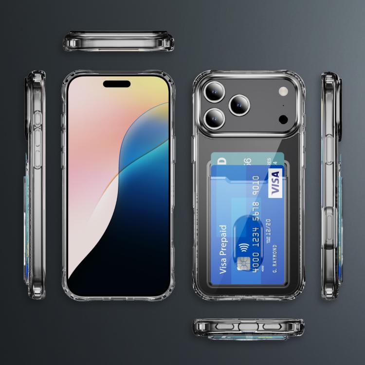 For iPhone 17 Pro Max Crystal Clear Card Slot PC Hybrid TPU Phone Case - Transparent