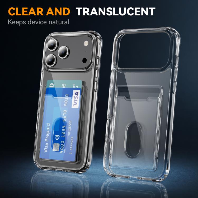 For iPhone 17 Pro Max Crystal Clear Card Slot PC Hybrid TPU Phone Case - Transparent