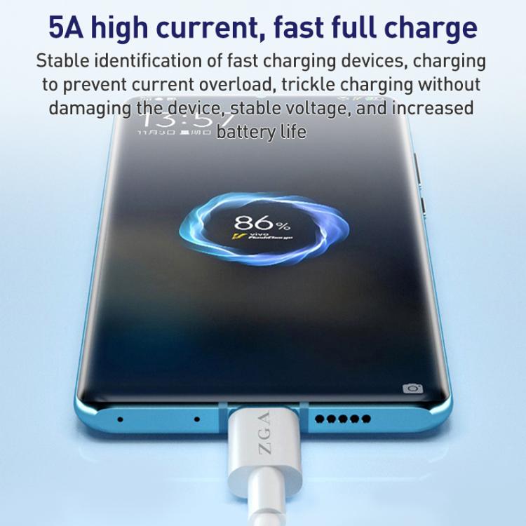 ZGA CB05 5A USB to Type-C Fully Compatible Fast Charging Data Cable, Length: 1m - White