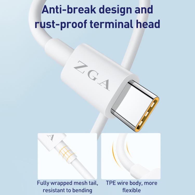 ZGA CB05 5A USB to Type-C Fully Compatible Fast Charging Data Cable, Length: 1m - White