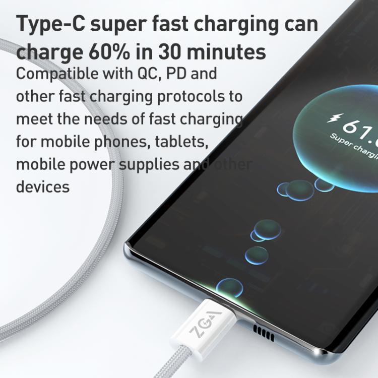 ZGA CB06 60W Type-C to Type-C Fast Charging Braided Data Cable, Length: 1m - White