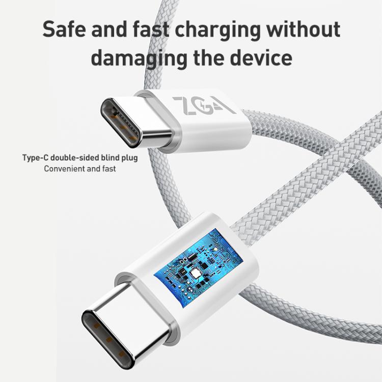 ZGA CB06 60W Type-C to Type-C Fast Charging Braided Data Cable, Length: 1m - White