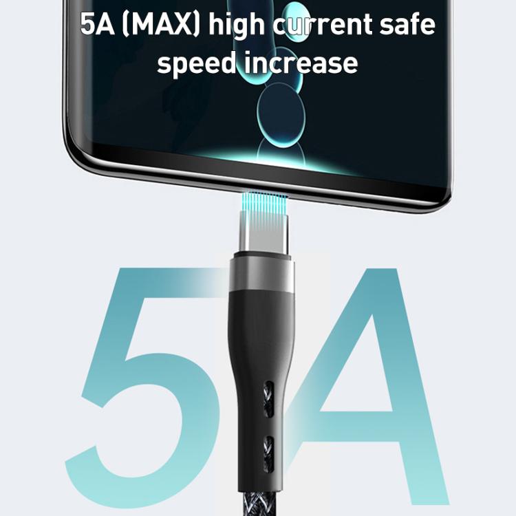 ZGA CB08 5A 3 in 1 USB Fast Charging Braided Data Cable, Length: 1.2m - Black