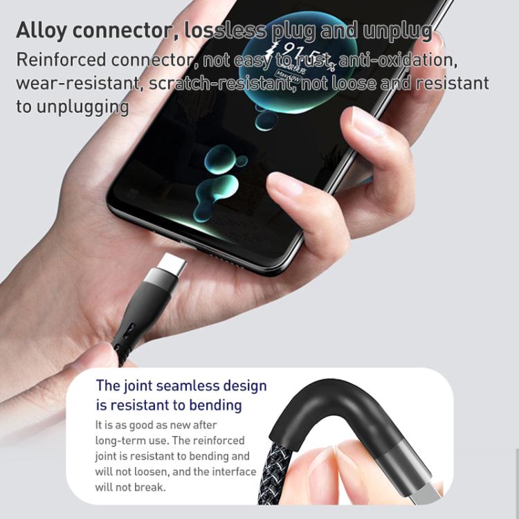 ZGA CB08 5A 3 in 1 USB Fast Charging Braided Data Cable, Length: 1.2m - Black