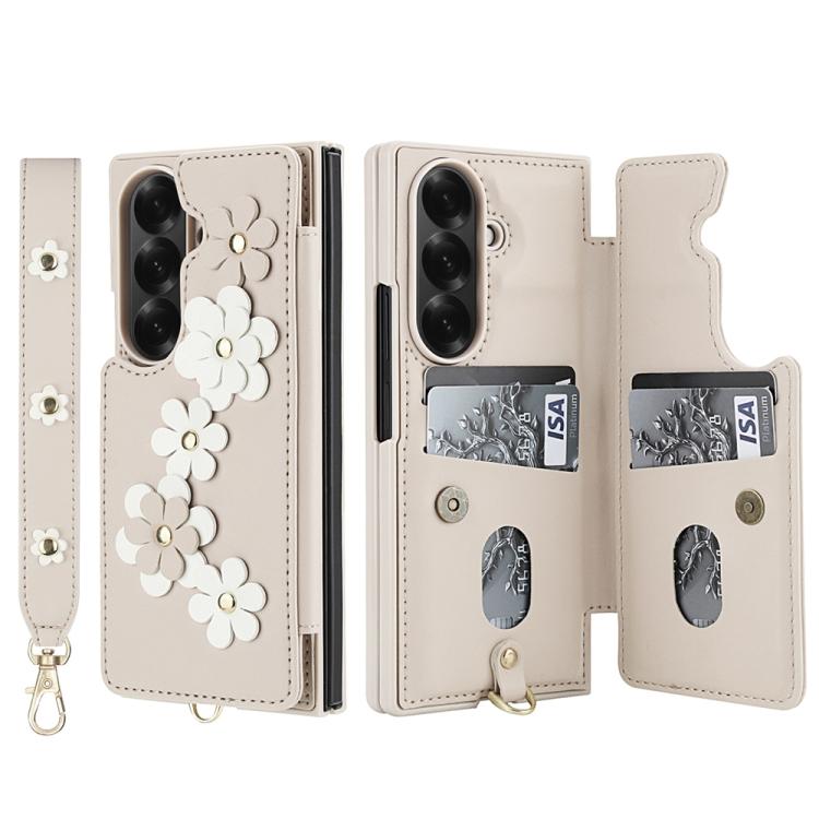 For Samsung Galaxy Z Fold7 5G Crossbody Flower Pattern Leather Phone Case