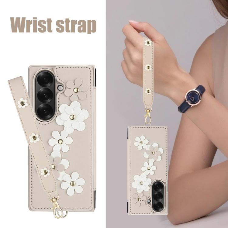 For Samsung Galaxy Z Fold7 5G Crossbody Flower Pattern Leather Phone Case