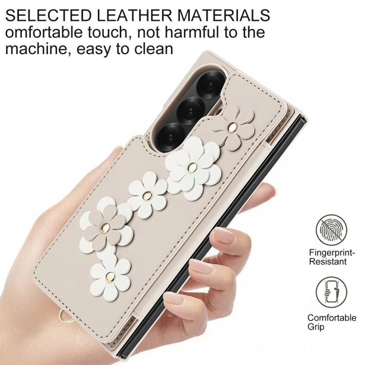 For Samsung Galaxy Z Fold7 5G Crossbody Flower Pattern Leather Phone Case